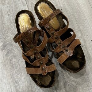 Donald J. Pliner Tan and Brown Strappy Sandals